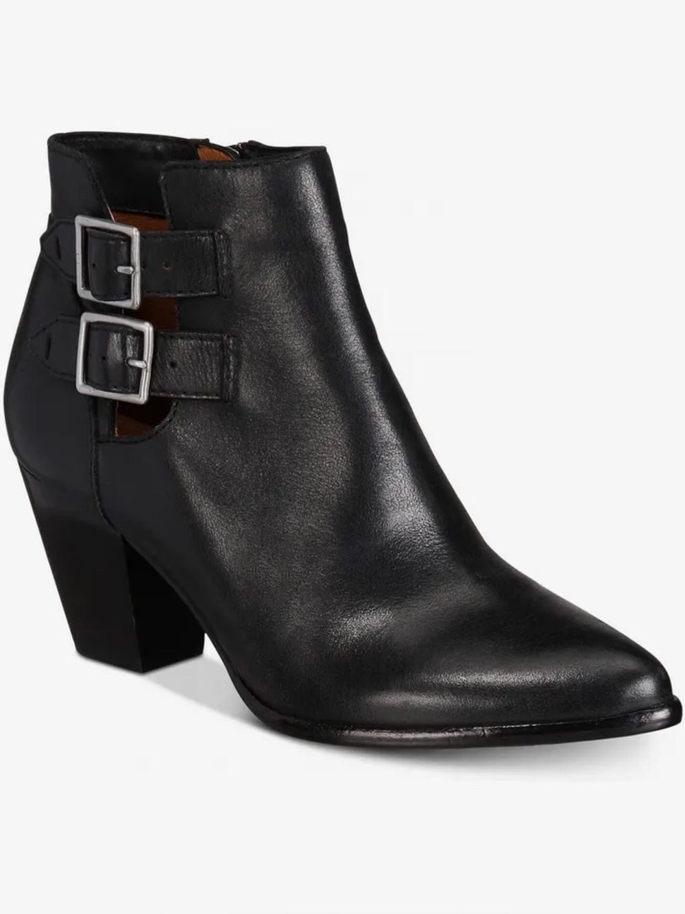Frye Jennifer Ankle Booties Leather Black Women's Size 7.5 M Buckle Detail